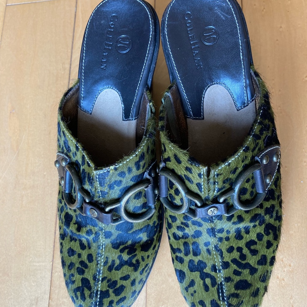 Cole Haan olive/black cheetah print mule size 5.5